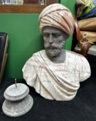 Carved Marble Bust of Turbaned Man