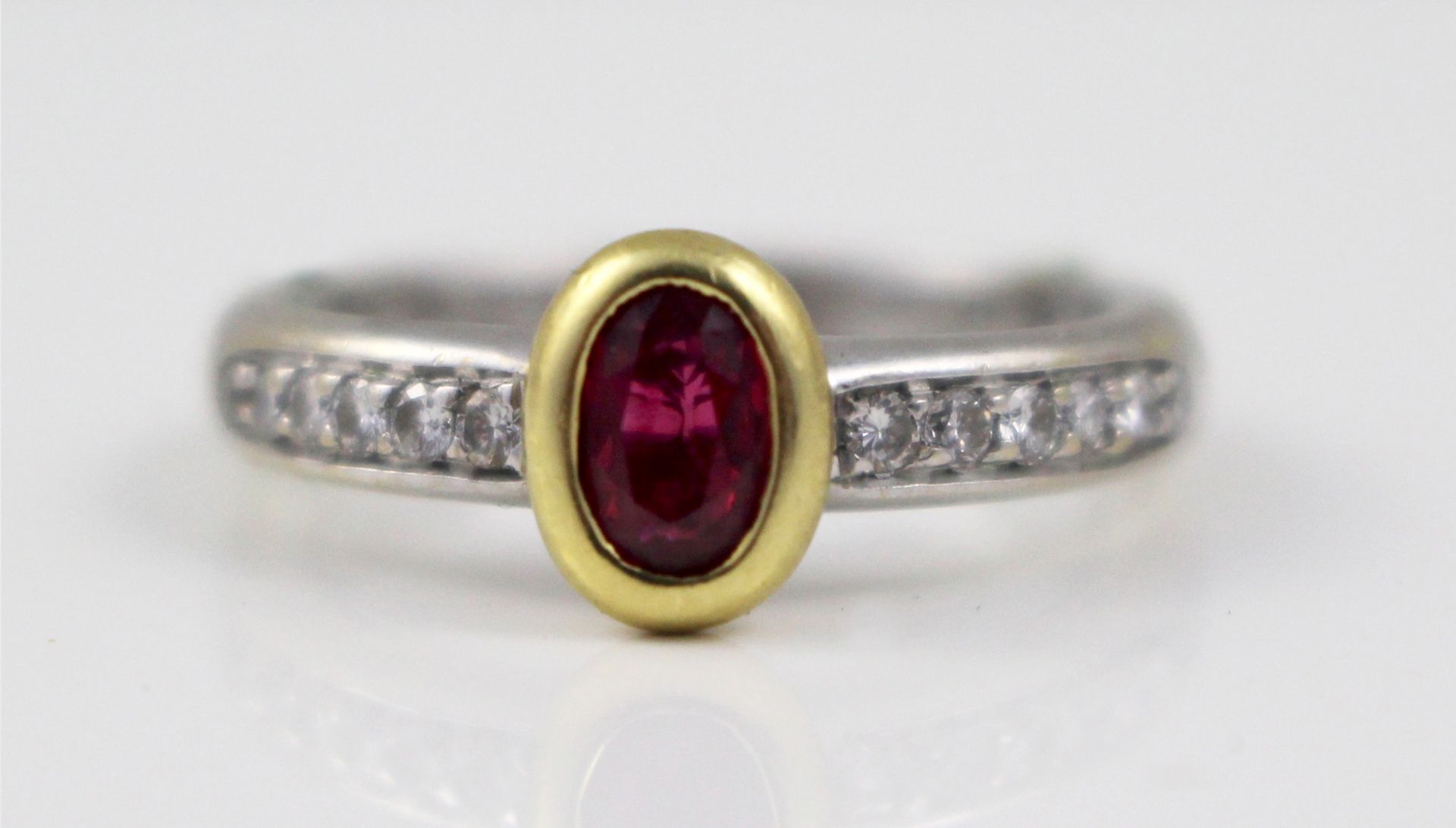 Ruby Rub Over Diamond 18ct White Gold Ring