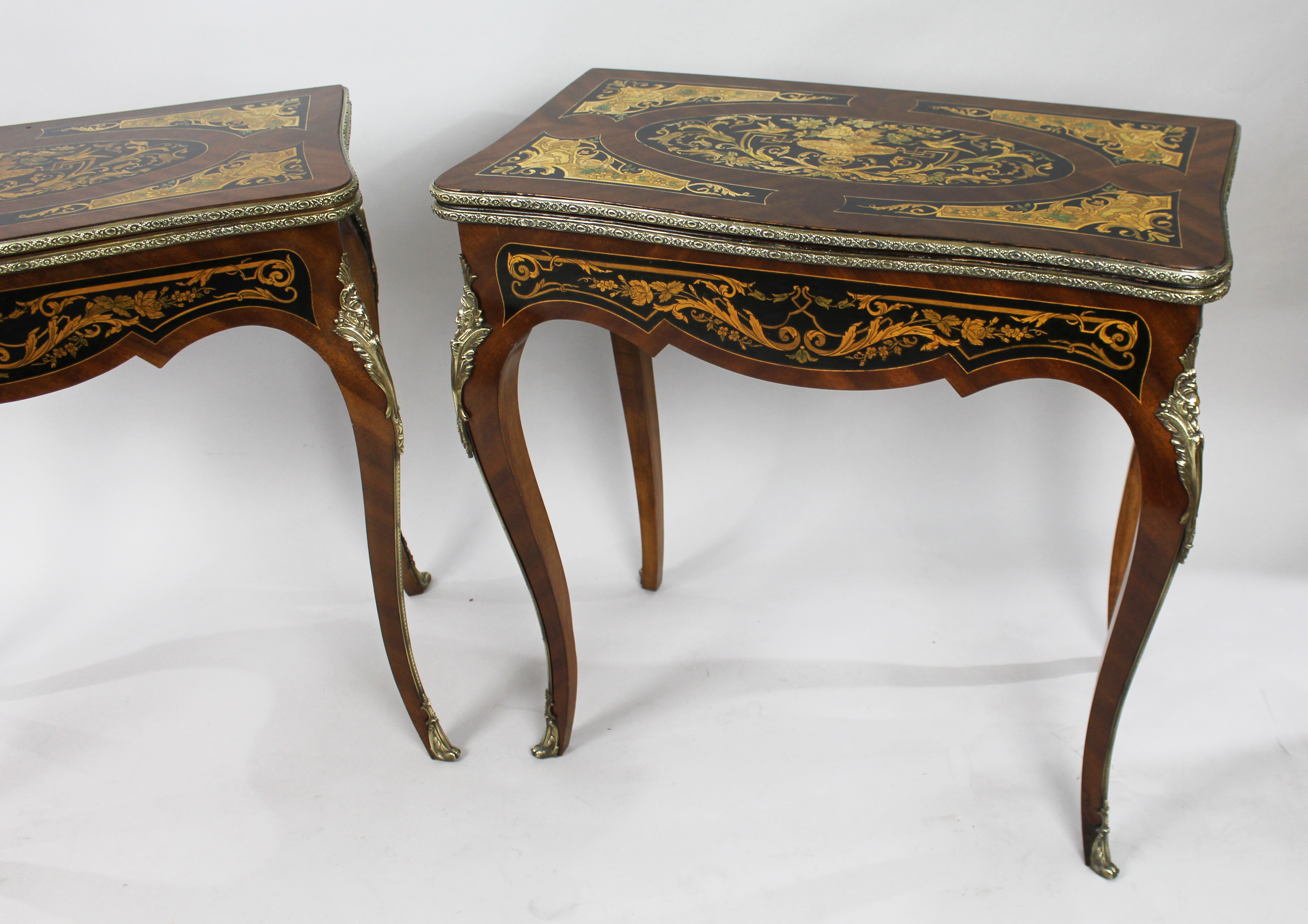 Pair of Marquetry Inlaid 19th c. Card Tables - Image 4 of 7