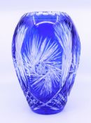 Bohemian Blue Overlay Crystal Ovoid Form Vase