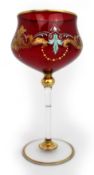 Set of 6 Italian Enamelled & Gilded Ruby Glass Goblets