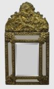 Small 19th c. French Repoussé Brass Cushion Mirror