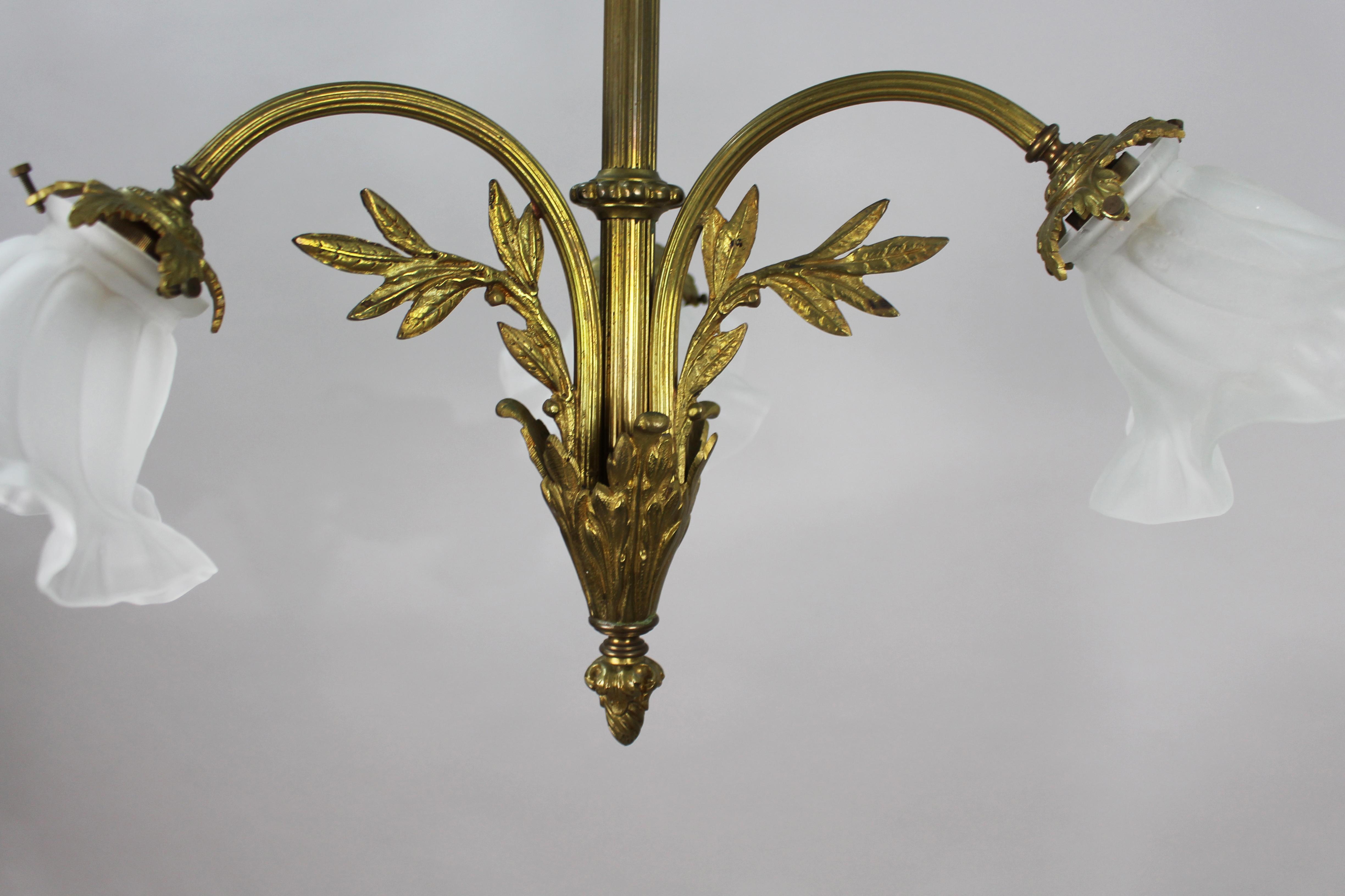 Antique French Gilt Metal 3 Light Chandelier - Image 4 of 9