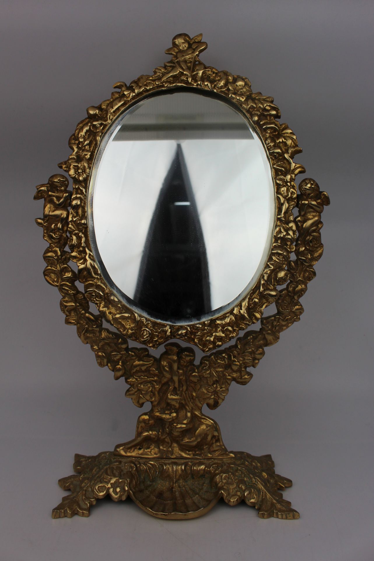 Ornate Vintage Brass Cherub Dressing Table Mirror