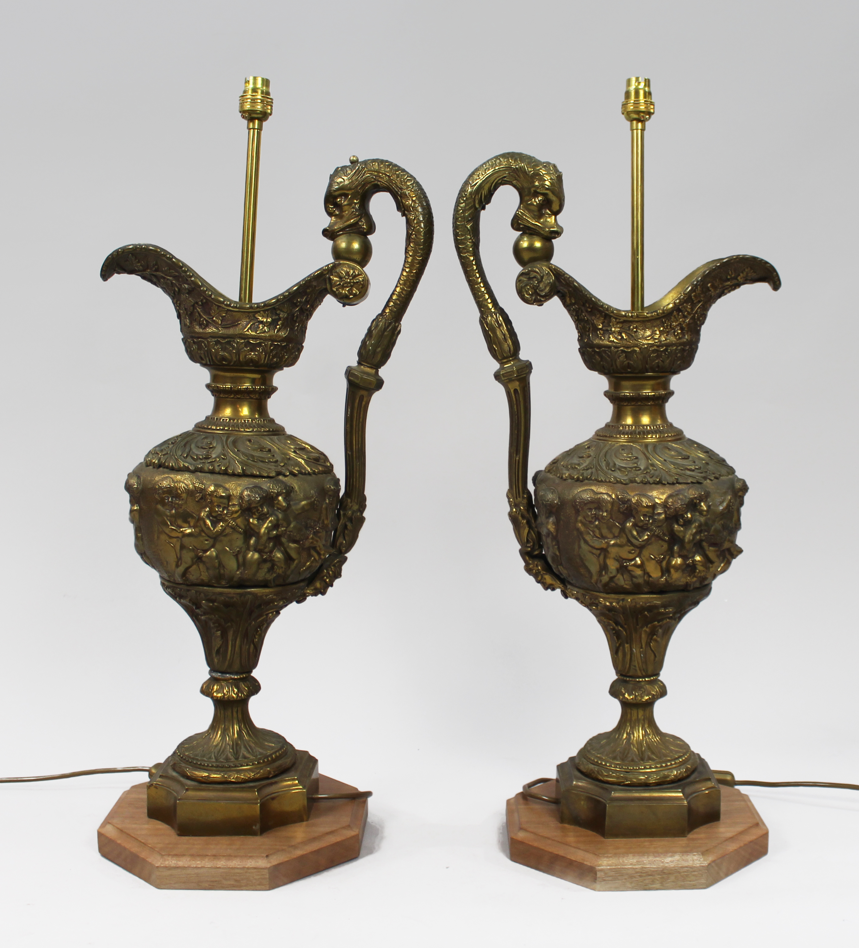 Pair of Large 19th c. Brass Ewer Table Lamps - Image 3 of 8