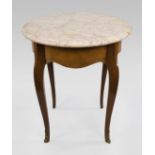 Circular Pink Marble Topped Satinwood Table