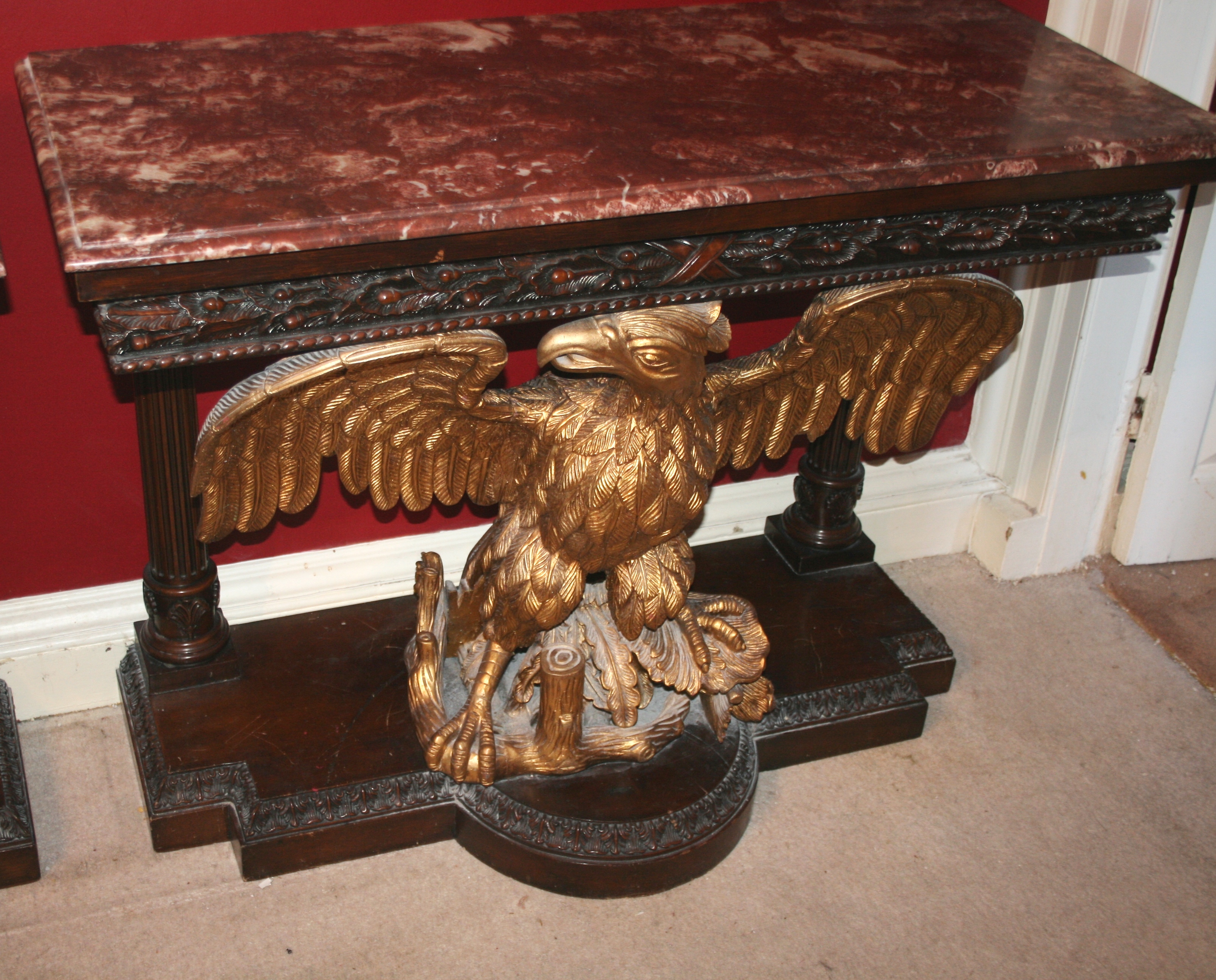 Pair of Marble Topped Mahogany & Giltwood Eagle Console Tables c.1890 - Bild 7 aus 8