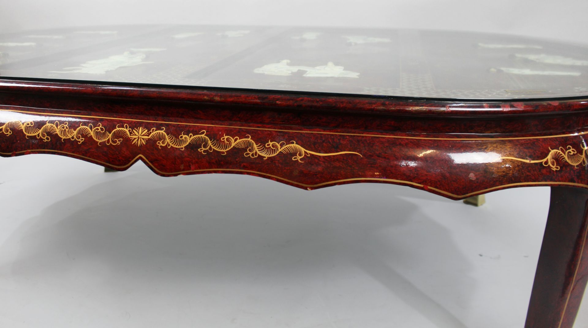 Large Vintage Chinese Red Lacquer Coffee Table - Image 7 of 8