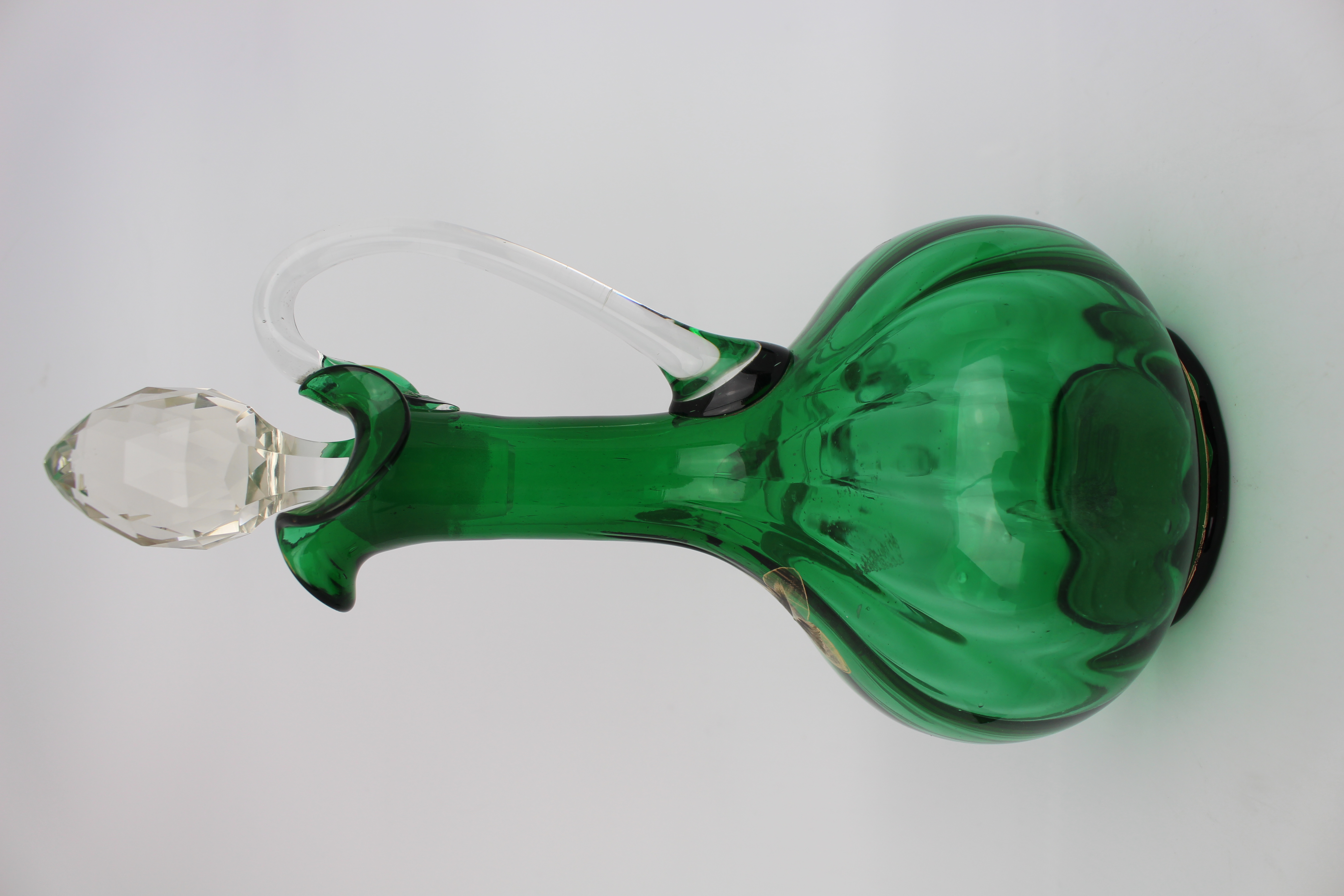 Antique Hand Painted Green Glass Claret Jug - Image 3 of 6