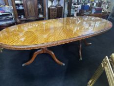 Twin Pedestal Mahogany & Satinwood Oval Dining Table