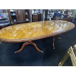 Twin Pedestal Mahogany & Satinwood Oval Dining Table