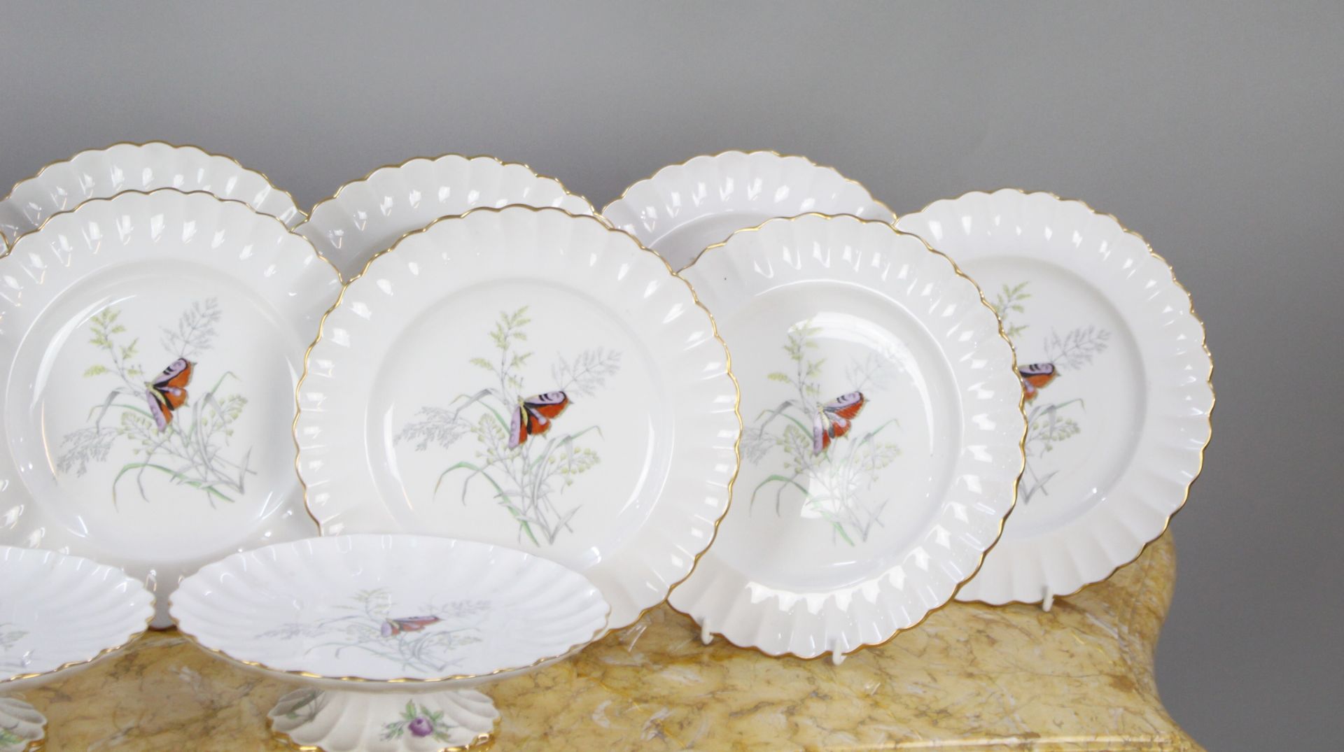 14 Piece Spode Butterfly Pattern Dessert Service 1954 - Image 5 of 12