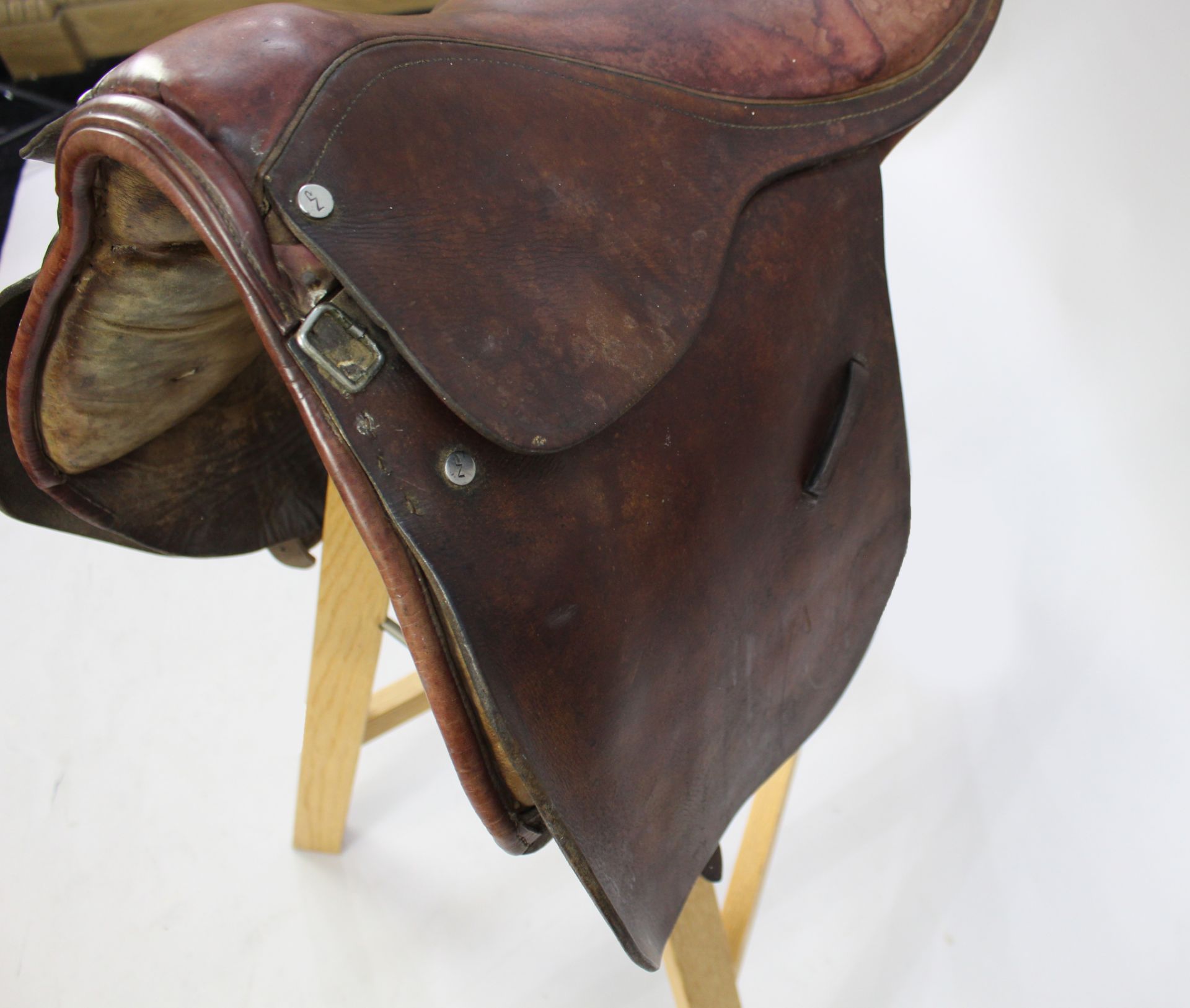 Leather Horse Saddle & Wooden Stand - Image 4 of 5