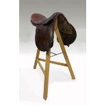 Leather Horse Saddle & Wooden Stand