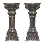 Pair of Ornate Silvered Column Pedestal Stand