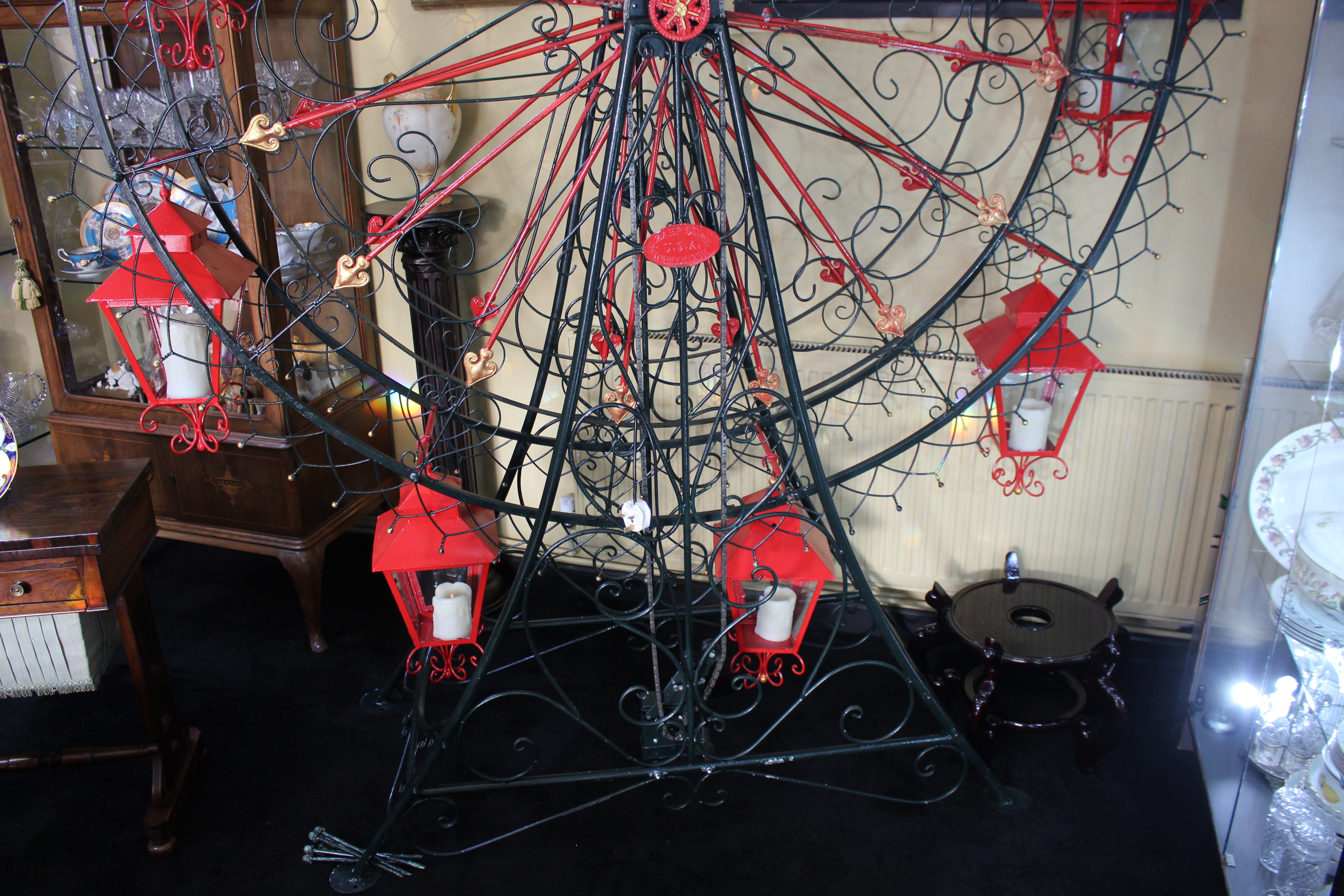 Very Large Painted Metal Garden Ferris Wheel with Lanterns - Image 5 of 6