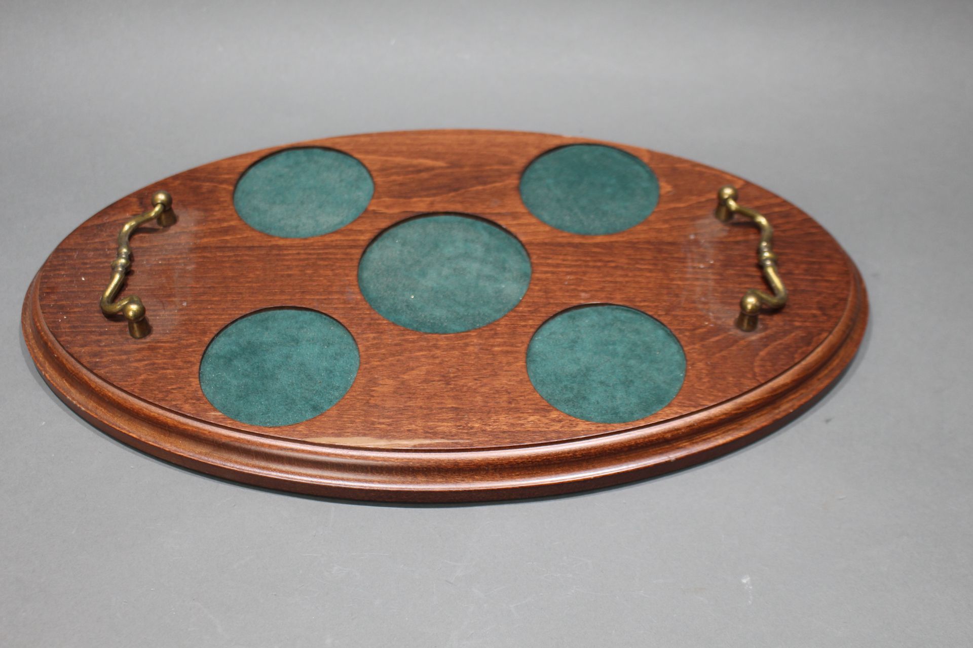 Oval Solid Mahogany Drinks Decanter & Glass Serving Tray