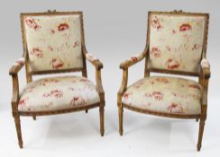 Pair of Antique French Carved Fauteuil Armchairs