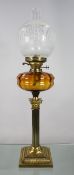 Victorian Brass Oil Lamp with Amber Font