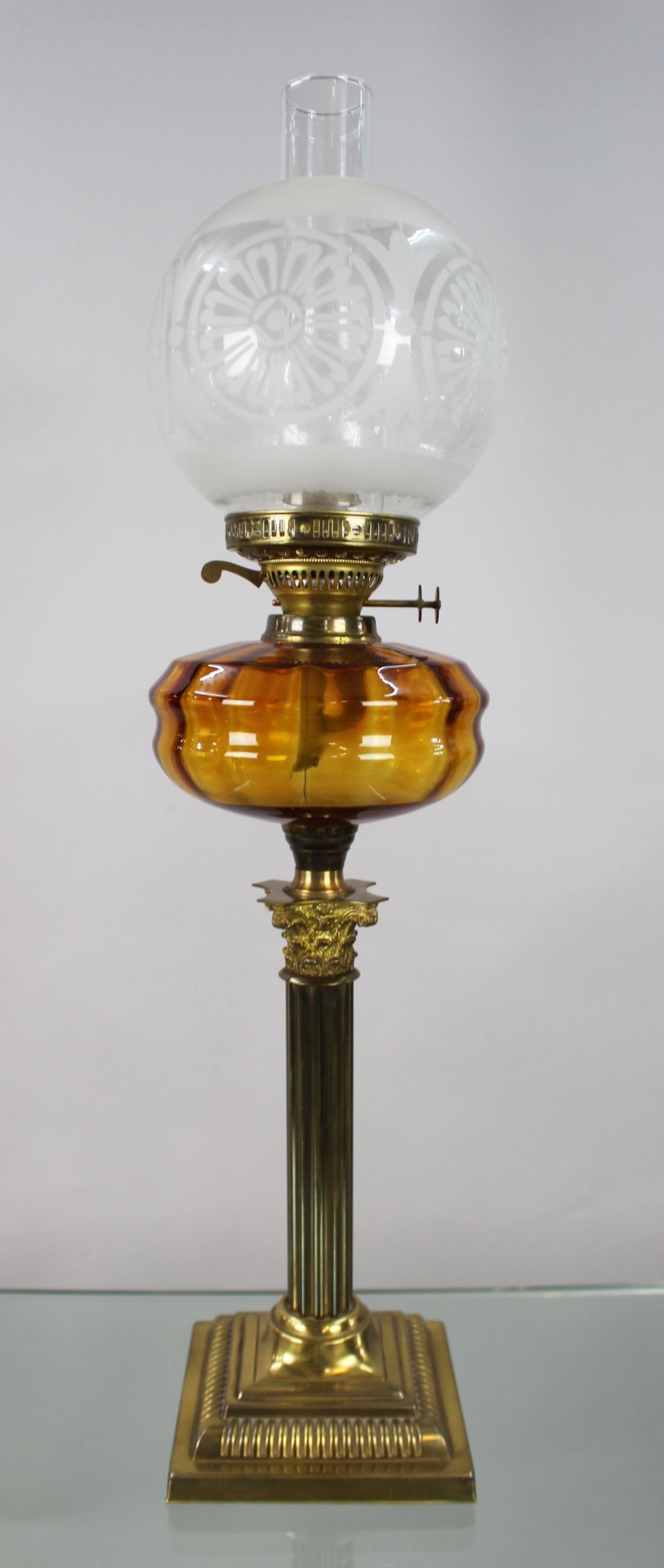 Victorian Brass Oil Lamp with Amber Font