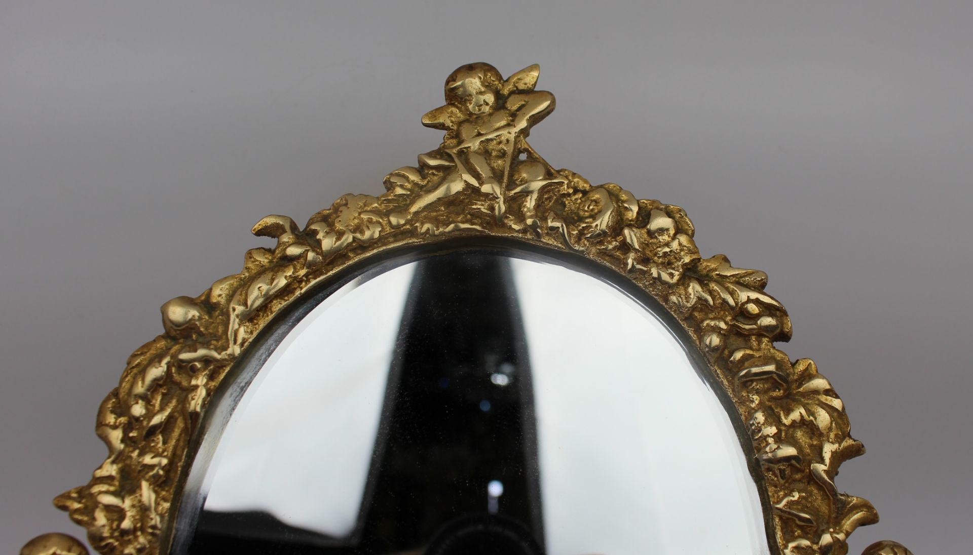 Ornate Vintage Brass Cherub Dressing Table Mirror - Image 3 of 4