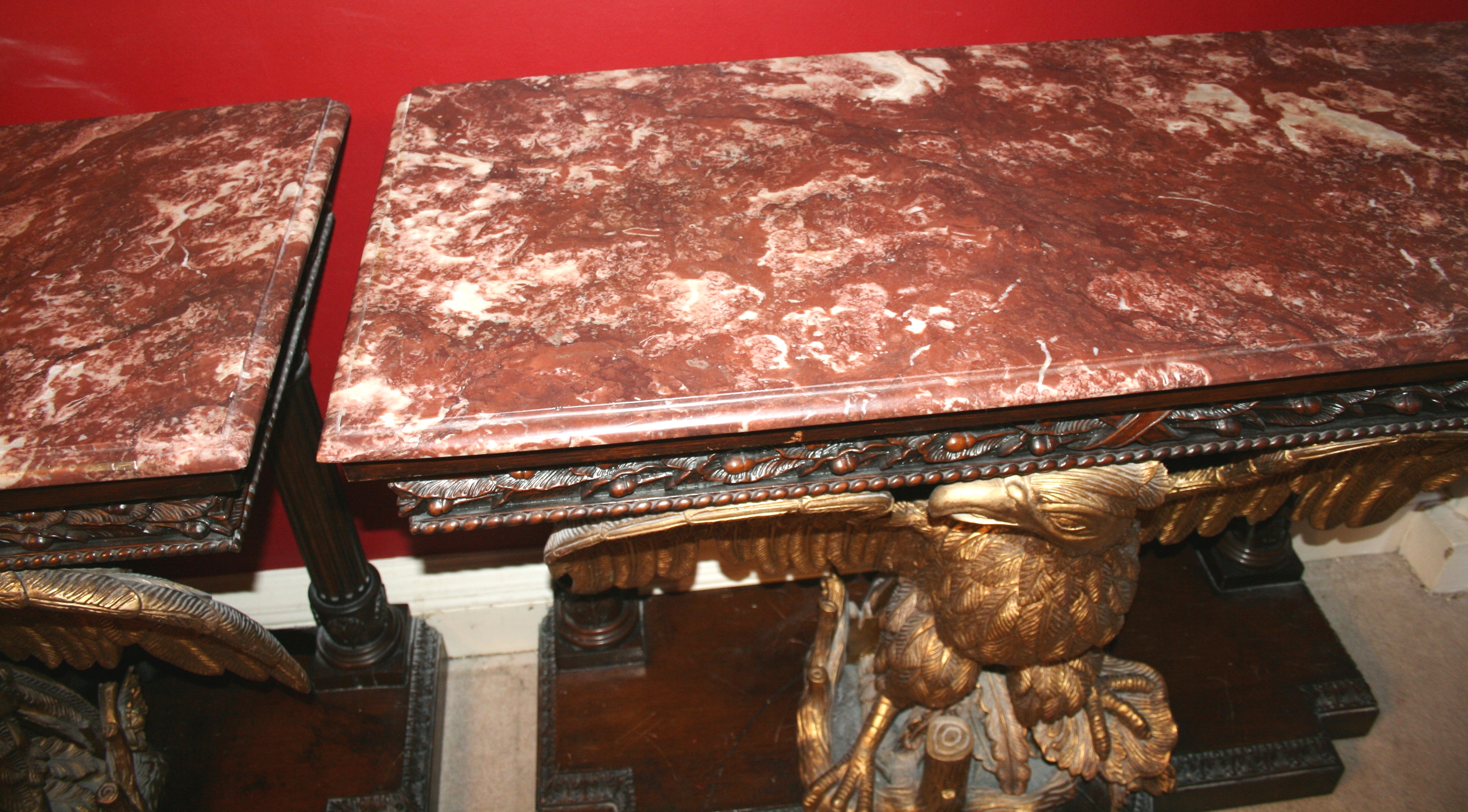 Pair of Marble Topped Mahogany & Giltwood Eagle Console Tables c.1890 - Image 8 of 8