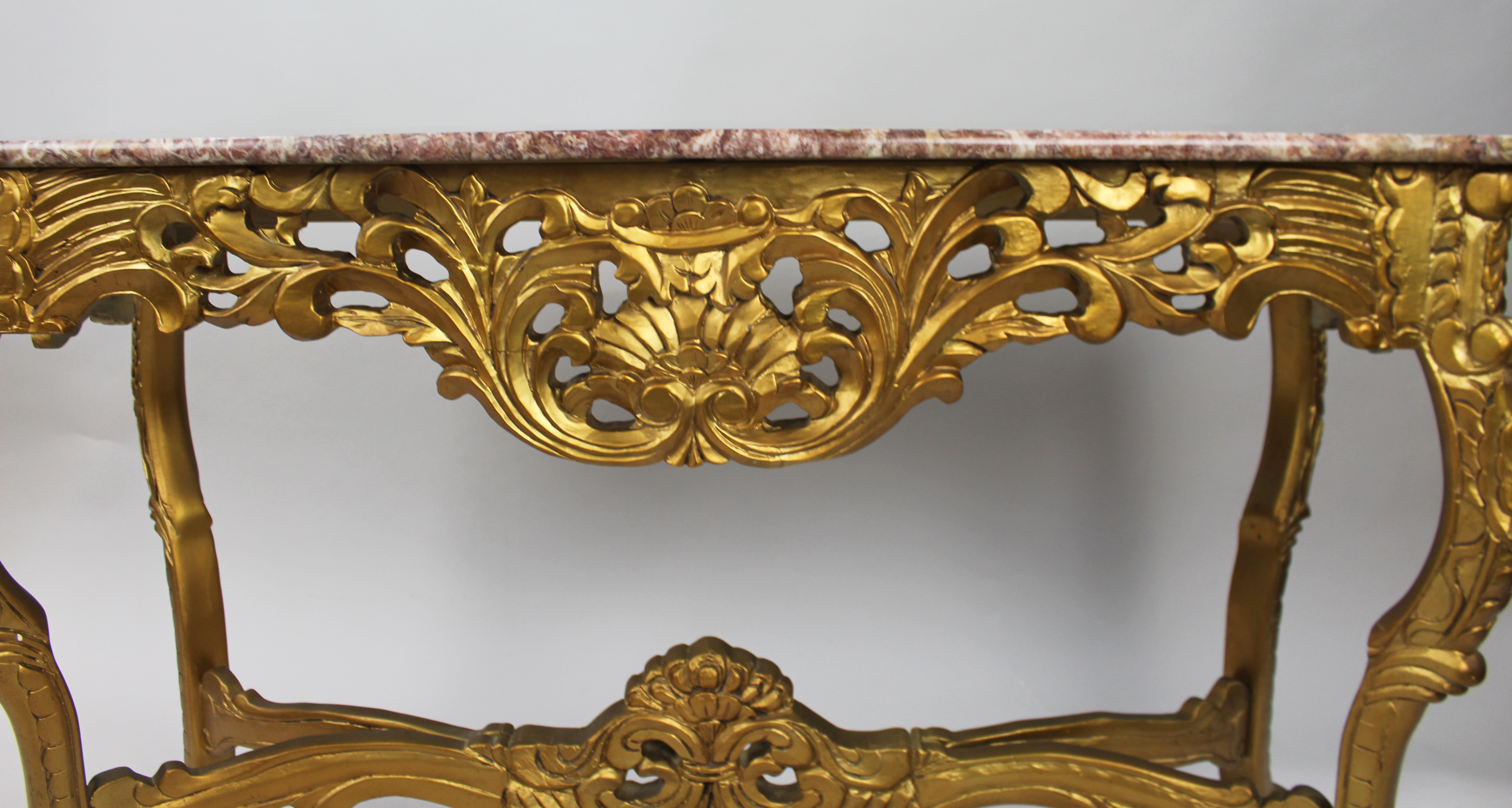 French Style Marble Topped Gilt Console Table - Image 5 of 7