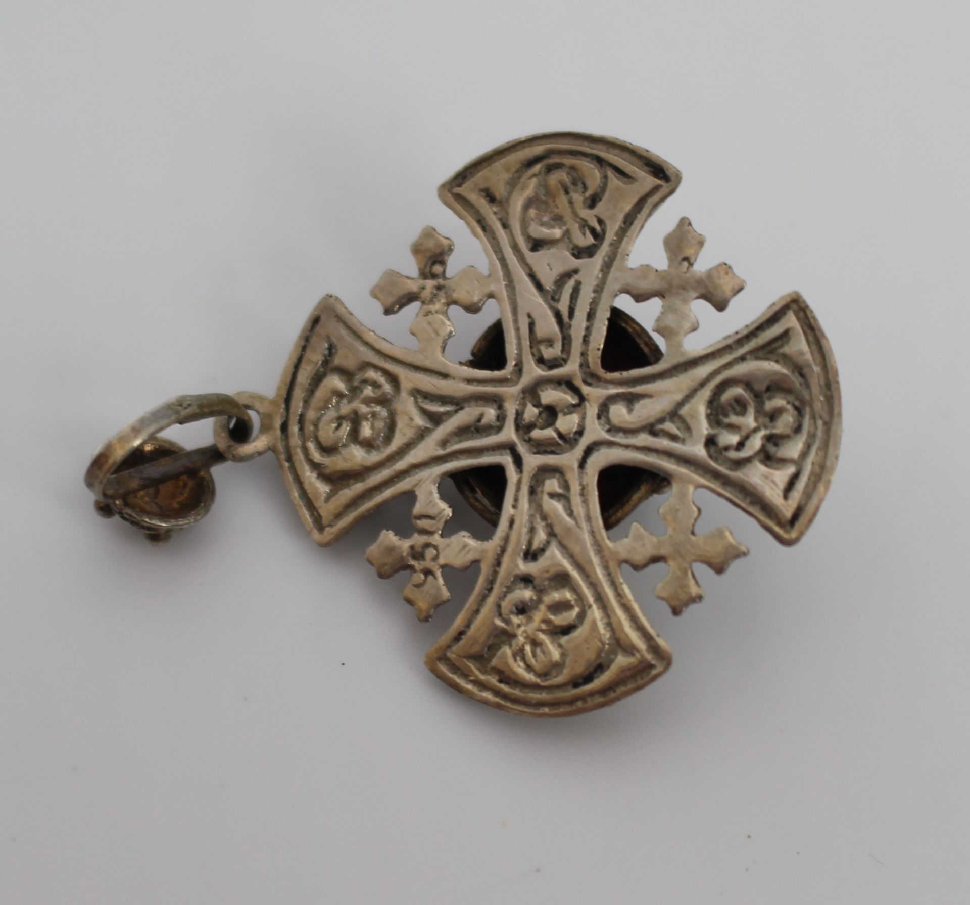 Medieval Style Silver Cross Set with Blue Stone - Image 2 of 2