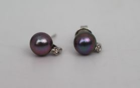 Black Pearl & Diamond 18ct Gold Ear Studs