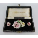 Vintage Royal Crown Derby Cased Floral Brooch & Earring Set