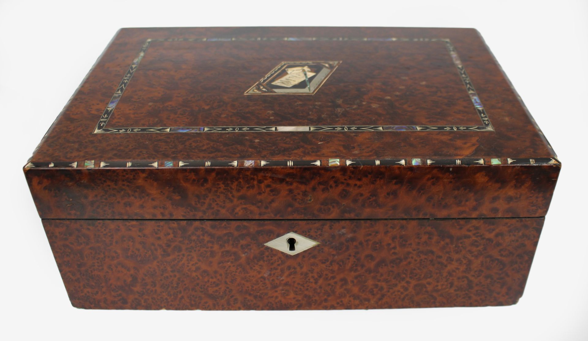 Regency Amboyna Silver Ebony & Abalone Inlaid Writing Box