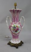 Antique Hand Painted Two Handled Porcelain Table Lamp