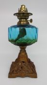 Victorian Oil Lamp with Blue Glass Font