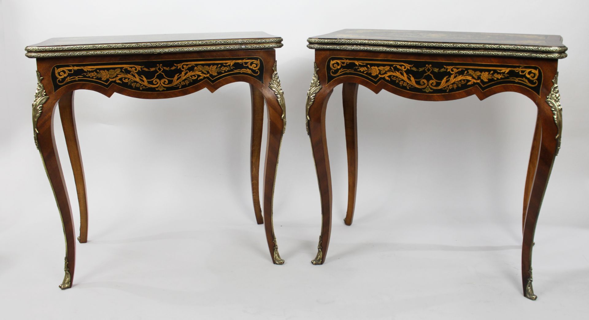 Pair of Marquetry Inlaid 19th c. Card Tables - Image 2 of 7