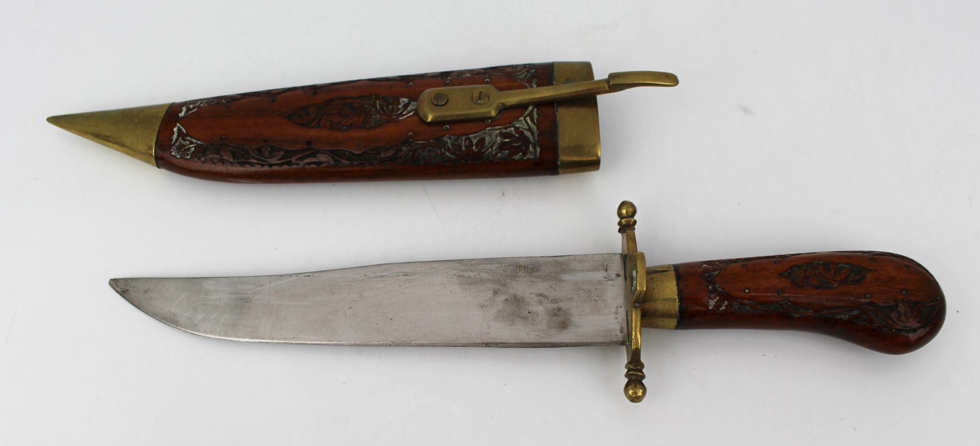 Indian Knife in Hand Carved Wood & Brass Scabbard - Image 4 of 5