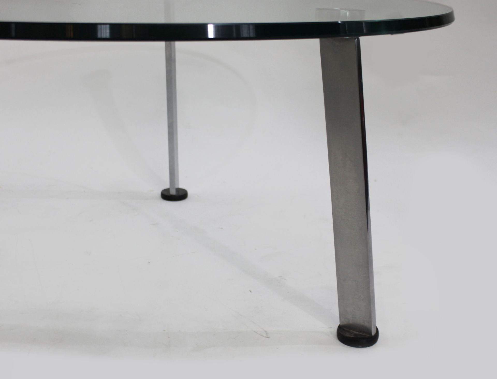Designer Scandinavian Glass Topped Chrome Circular Coffee Table - Image 3 of 3