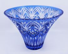 Vintage Stourbridge Glass Blue Overlay Crystal Splayed Vase
