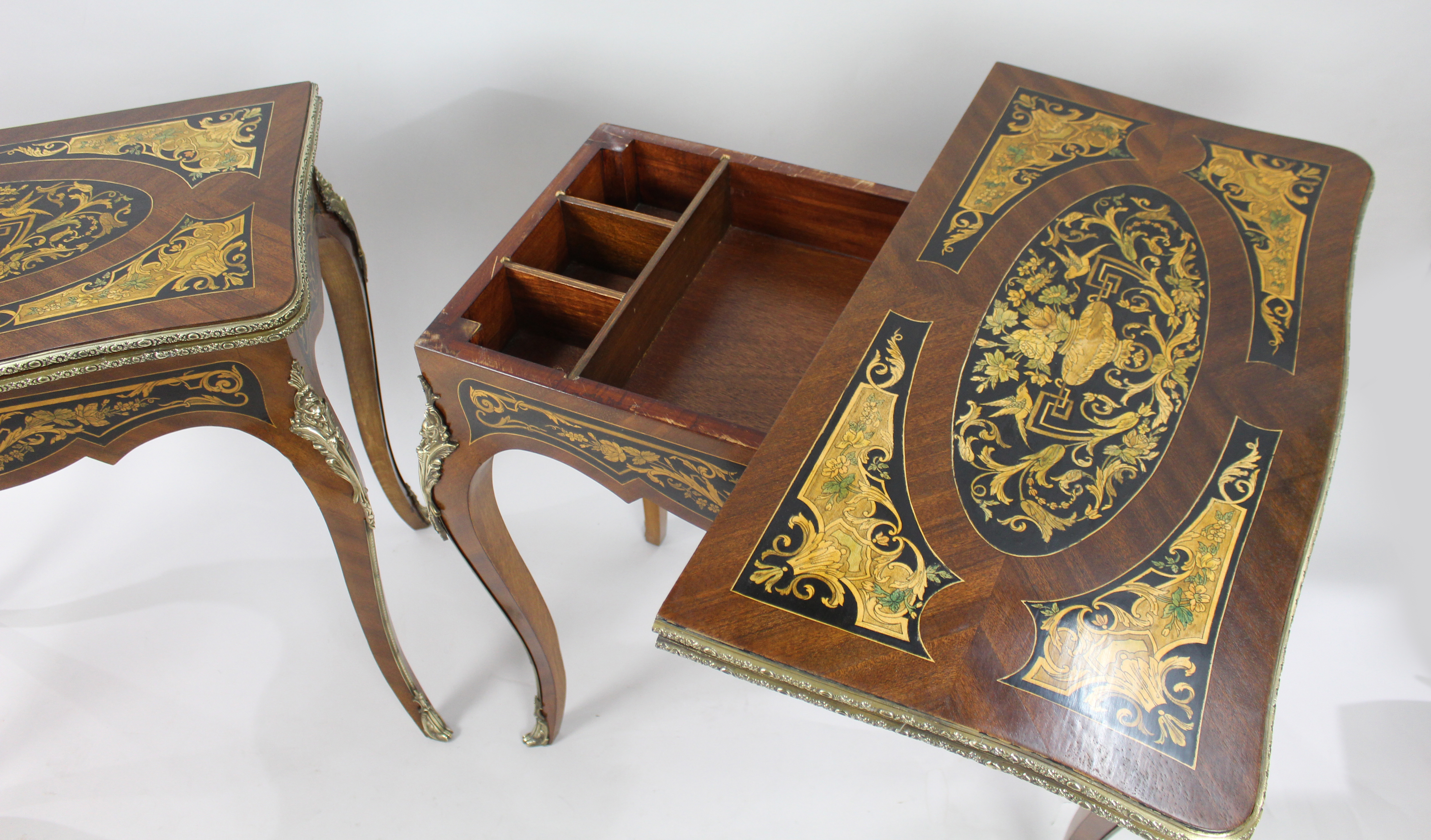 Pair of Marquetry Inlaid 19th c. Card Tables - Image 5 of 7