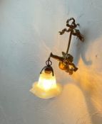 French Gilt Cherub Wall Light with Vaseline Glass Shade