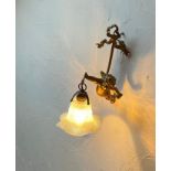 French Gilt Cherub Wall Light with Vaseline Glass Shade