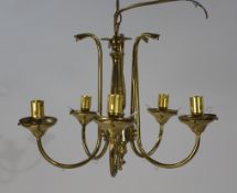 Five Light Brass Chandelier