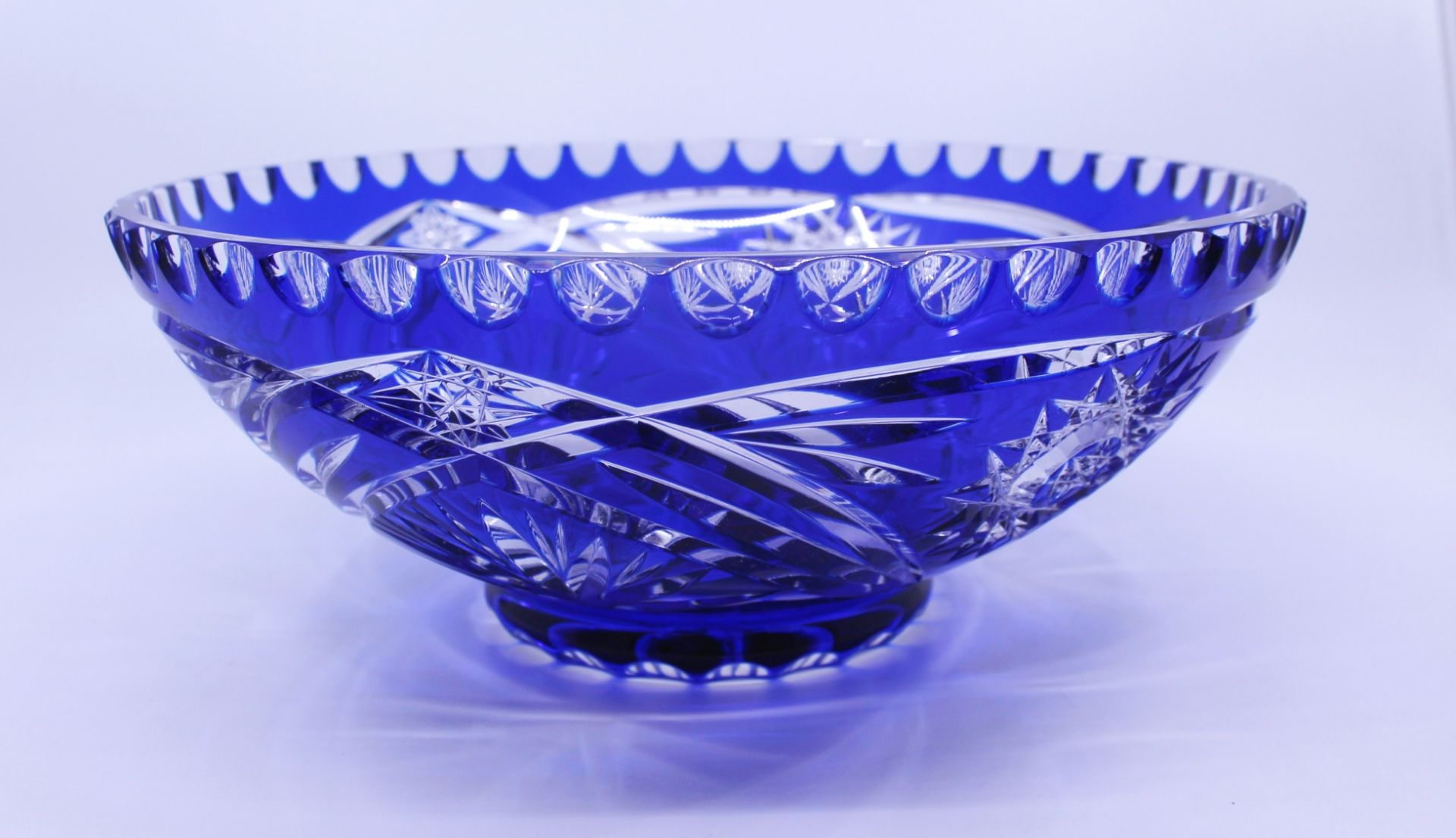 Vintage Czech Blue Cut Overlay glass Bowl - Image 2 of 3