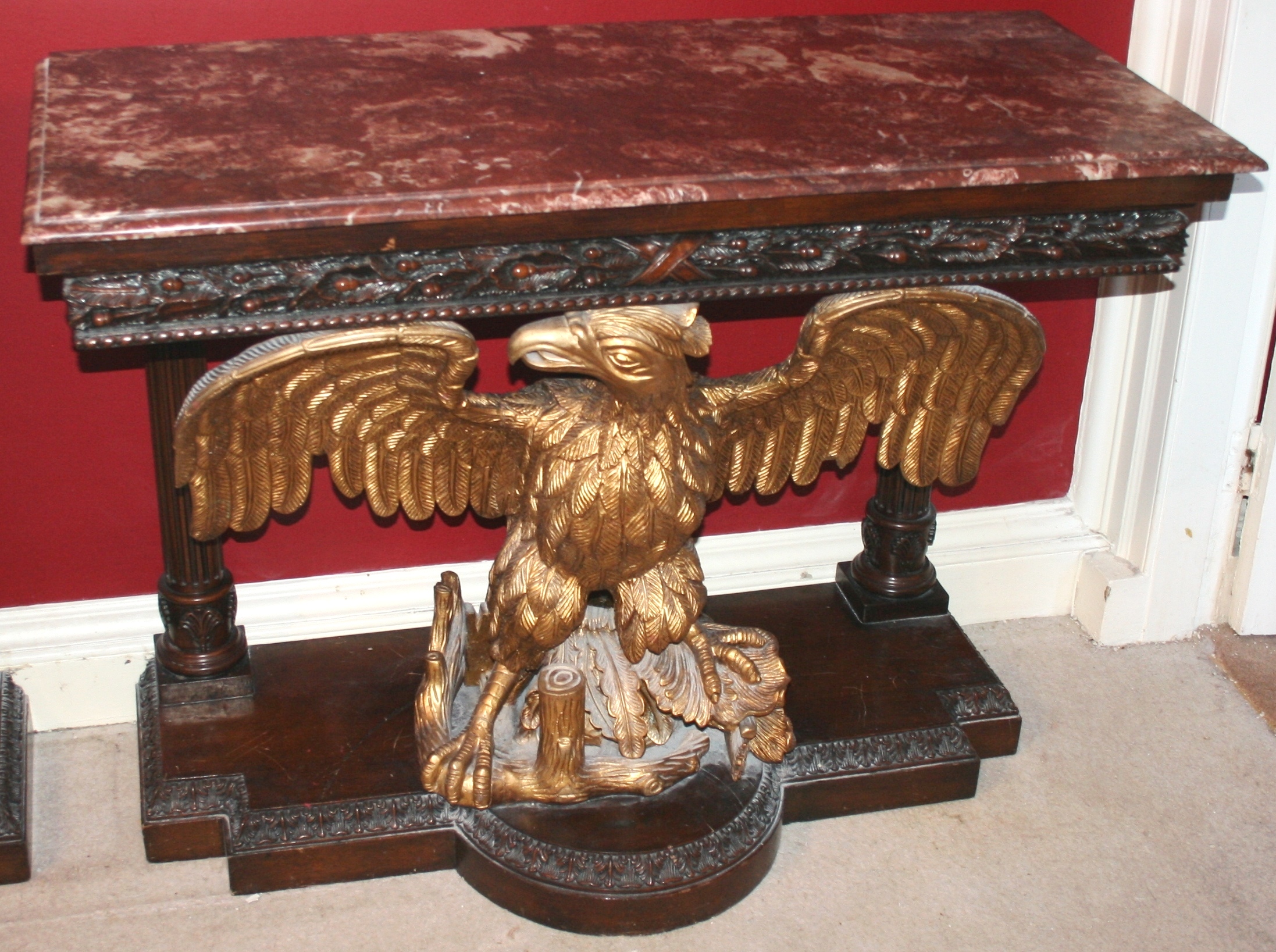 Pair of Marble Topped Mahogany & Giltwood Eagle Console Tables c.1890 - Bild 6 aus 8