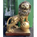 Hand Painted Composite Sculpture of Roaring Lion