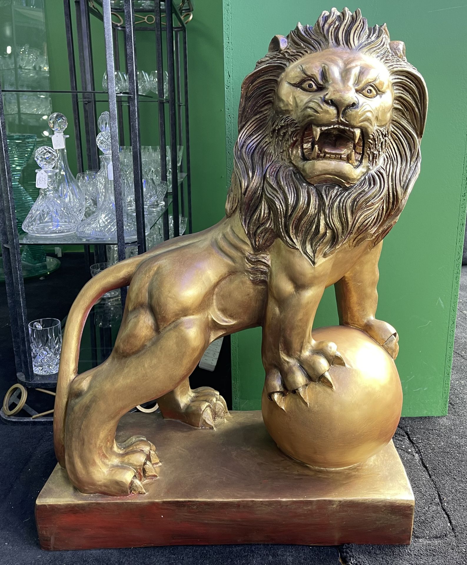 Hand Painted Composite Sculpture of Roaring Lion