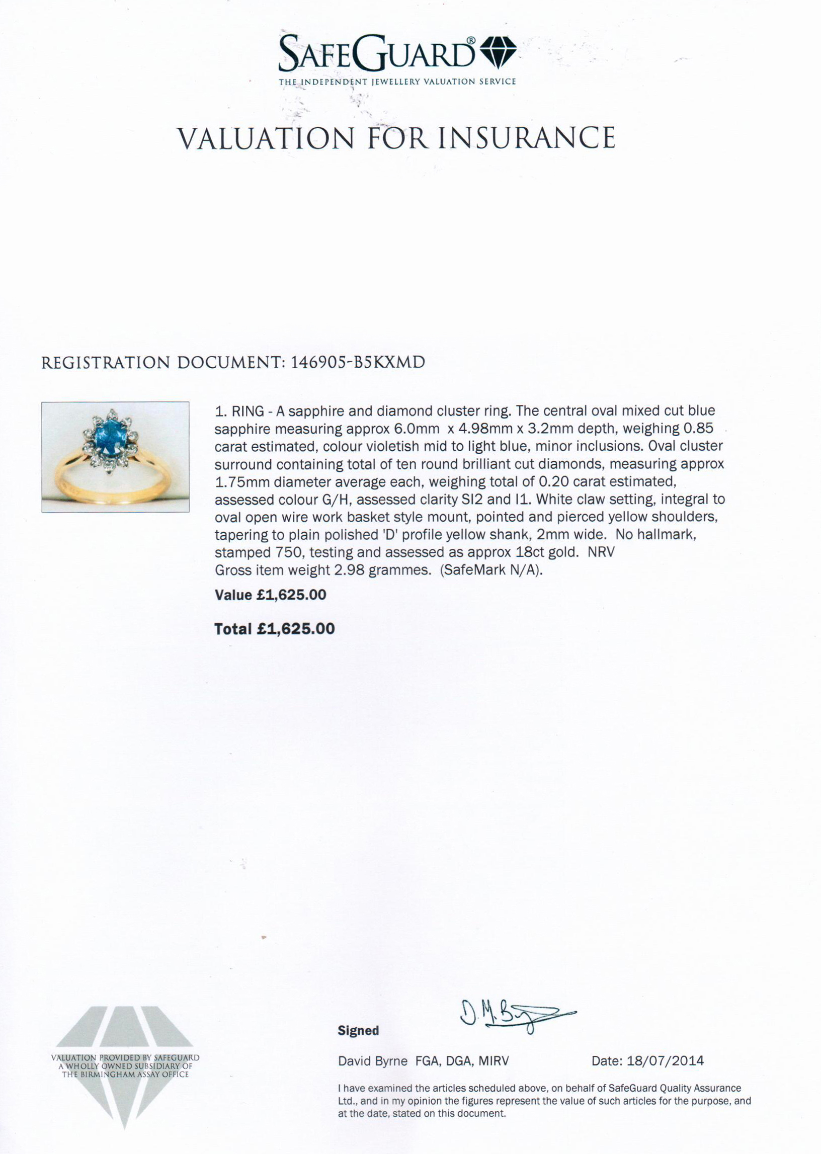Cornflower Blue Sapphire & Diamond 18 ct. Cluster Ring - Image 6 of 11