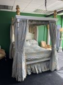 Hand Made White & Gold Painted Carved Wooden Four Poster Bed