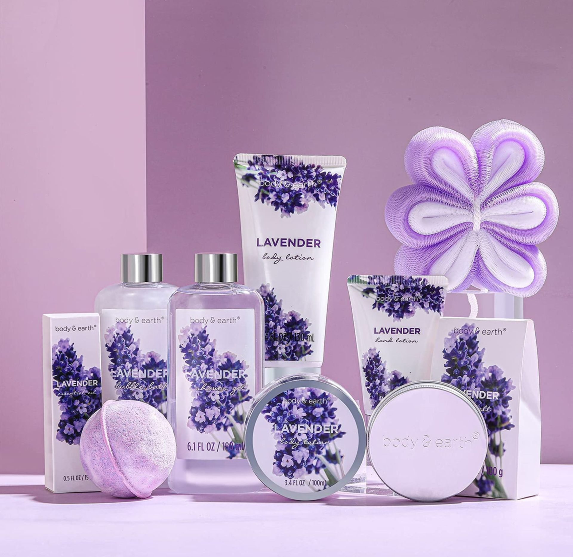 Body & Earth Spa Gift Set for Women - Gift Basket 11 Pcs Lavender Bath Set for Women - Image 2 of 3