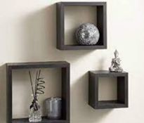 New Packaged Sets of 3 Floating Wall Cube Shelves In Black