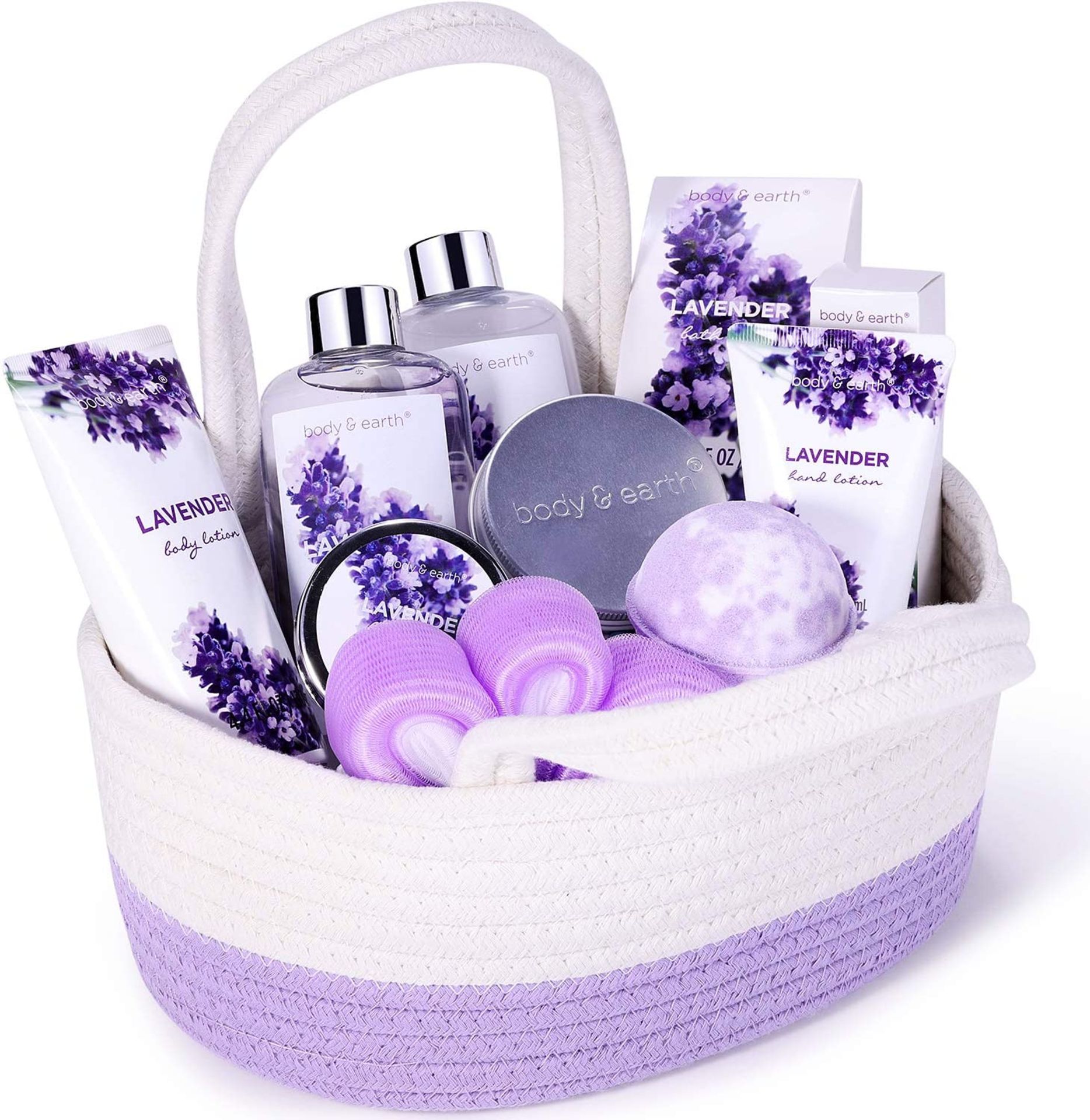 BODY & EARTH Spa Gift Set for Women - Gift Basket 11 Pcs Lavender Bath Set for Women